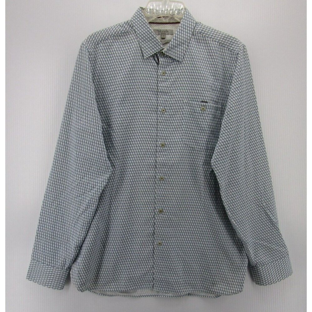 Ted Baker Shirt Large Button Down Pocket Geometric Print Flip Cuff 4 - Picture 1 of 11